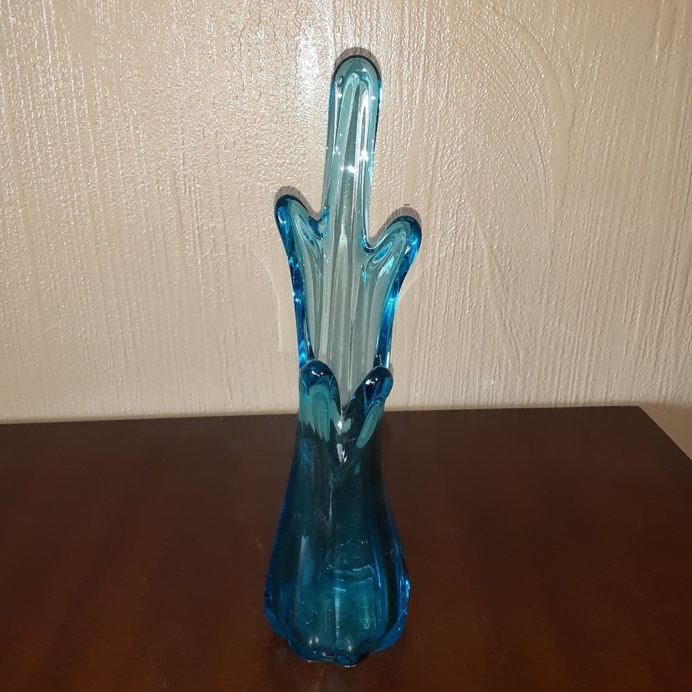 Blue 5 Finger Stretch Swung Hand Blown Vase